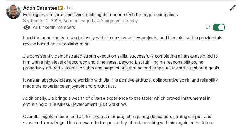 LinkedIn recommendation from Adon Carantes
