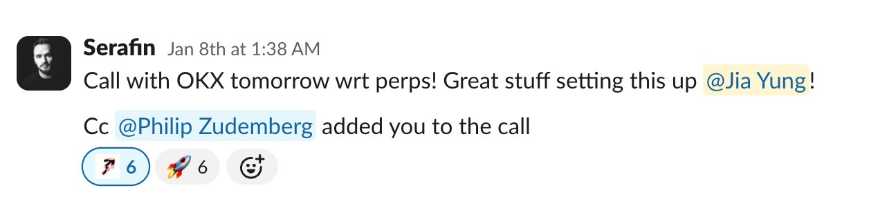 Slack message from Serafin about OKX call